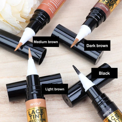 Lace Tint Pen - Wig Lace Color Enhancer with Brush Applicator for Natural Parting, Black & Brown Shades 5ml
