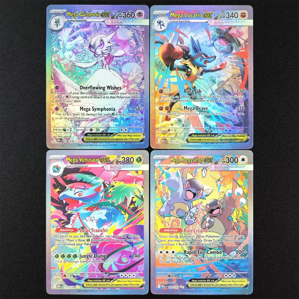 2025 Pokémon English Collection Cards Set – MEGA Dragonite, Charizard, Lucario & Gardevoir EX Anime Trading Cards Gift Toys