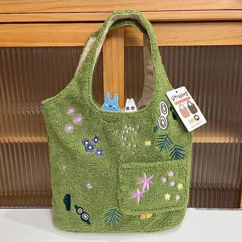 Cartoon Cat Embroidered Lamb Plush Handbag – Cute One-Shoulder Messenger Bag for Mobile Phone & Daily Use