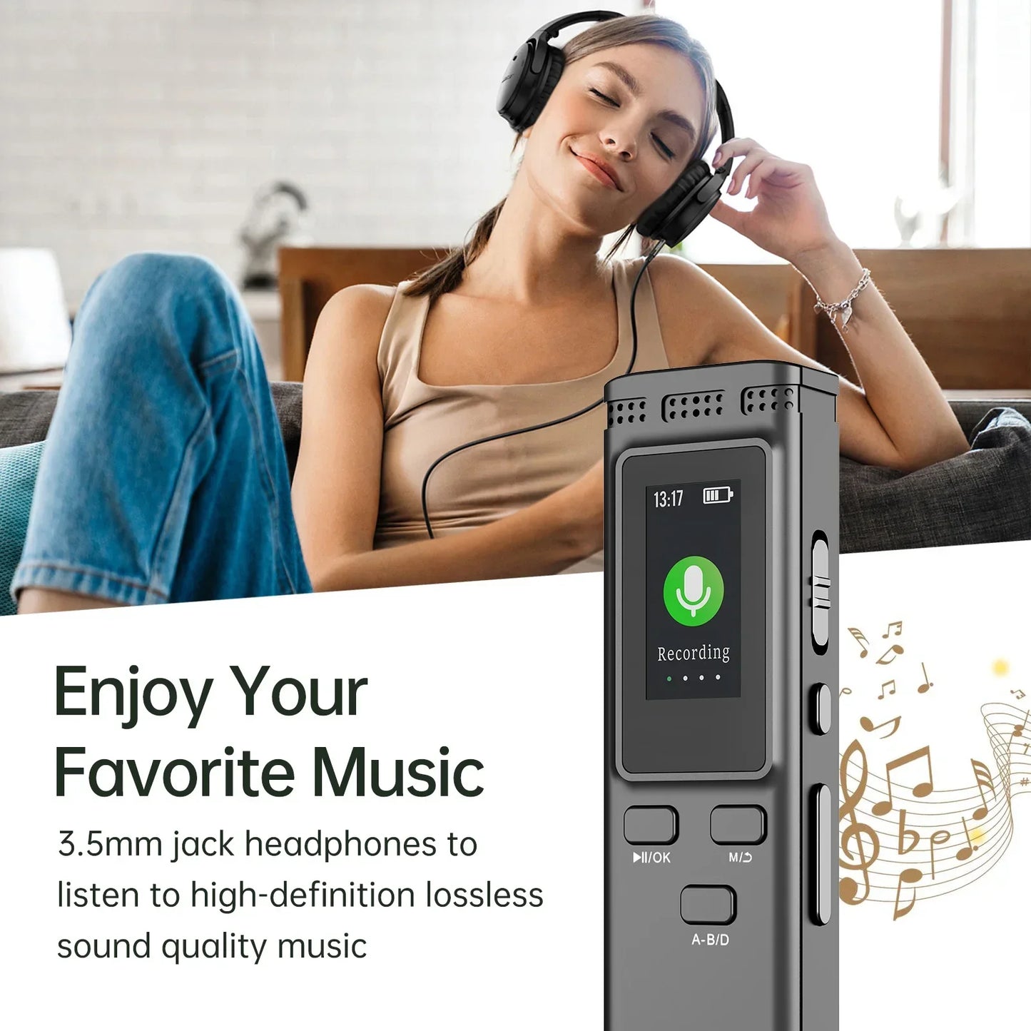 Digital Voice Recorder 64GB/16GB/8GB | Voice Activated Audio Recording, Noise Reduction, MP3 Playback, 288hrs
