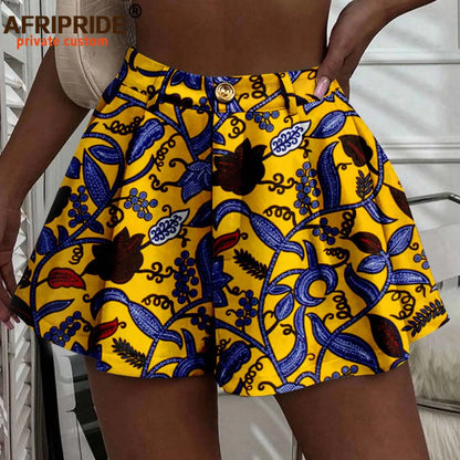 Women's Running Shorts - High Waist Elastic Athletic Shorts with Pockets Ankara Print