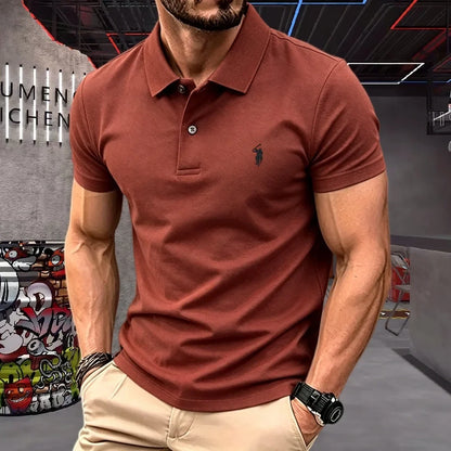 Men's 100% Cotton Luxury Polo Shirt - 2026 Summer Pony Embroidered Golf Casual Top