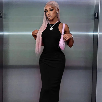 Hugcitar Ribbed Bodycon Maxi Dress - Y2K Sleeveless Sexy Club Party Streetwear Outfit for Women
