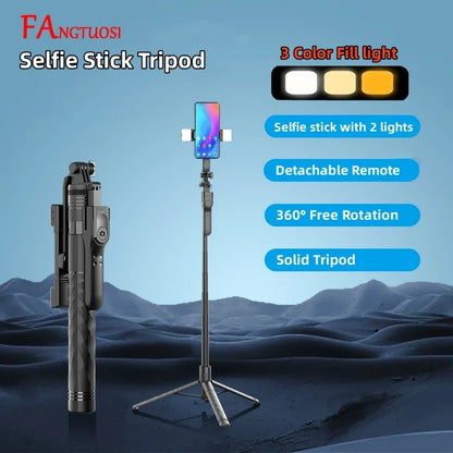 FANGTUOSI 1750mm Wireless Selfie Stick Tripod – Foldable Monopod with LED Light for Smartphones, Steady Live Shooting