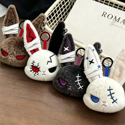 Gothic Bunny Plush Keychain - Kawaii Rabbit Bag Charm Bandage Design Pendant Car Ornament Gift