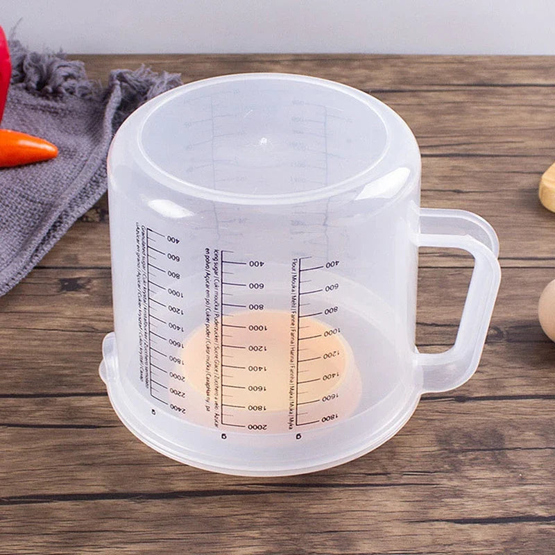 2.5L Large Measuring Cup with Lid - Transparent Plastic Kitchen Mixing & Baking Bowl for Home Use