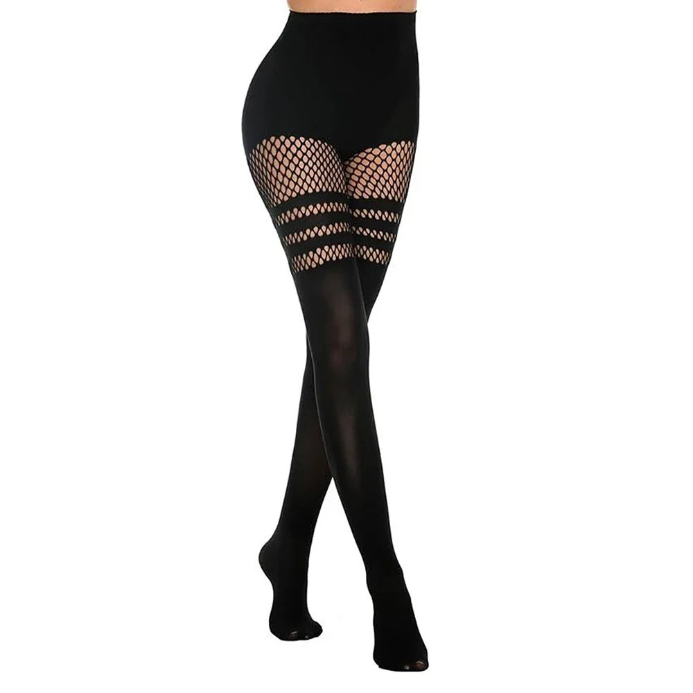 Black Hollow-Out Fishnet Pantyhose – Sexy Suspender Tights for Women, Nightclub & Dance Socks