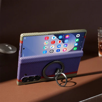 Carbon Fiber Magnetic Phone Case - Slim Shockproof Cover with Ring Holder Kickstand for Samsung Galaxy Z Fold 7/6/5/4/3 5G