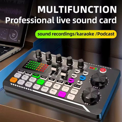Professional Wireless Microphone Sound Card - Bluetooth Voice Changer Mixer with USB Condenser Mic for PC Live Streaming & Recording