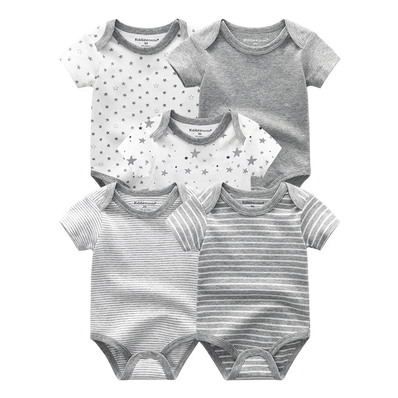 5PCS Newborn Baby Bodysuit Set - Soft Cotton Unisex Baby Clothes with Cartoon Print for Boys & Girls