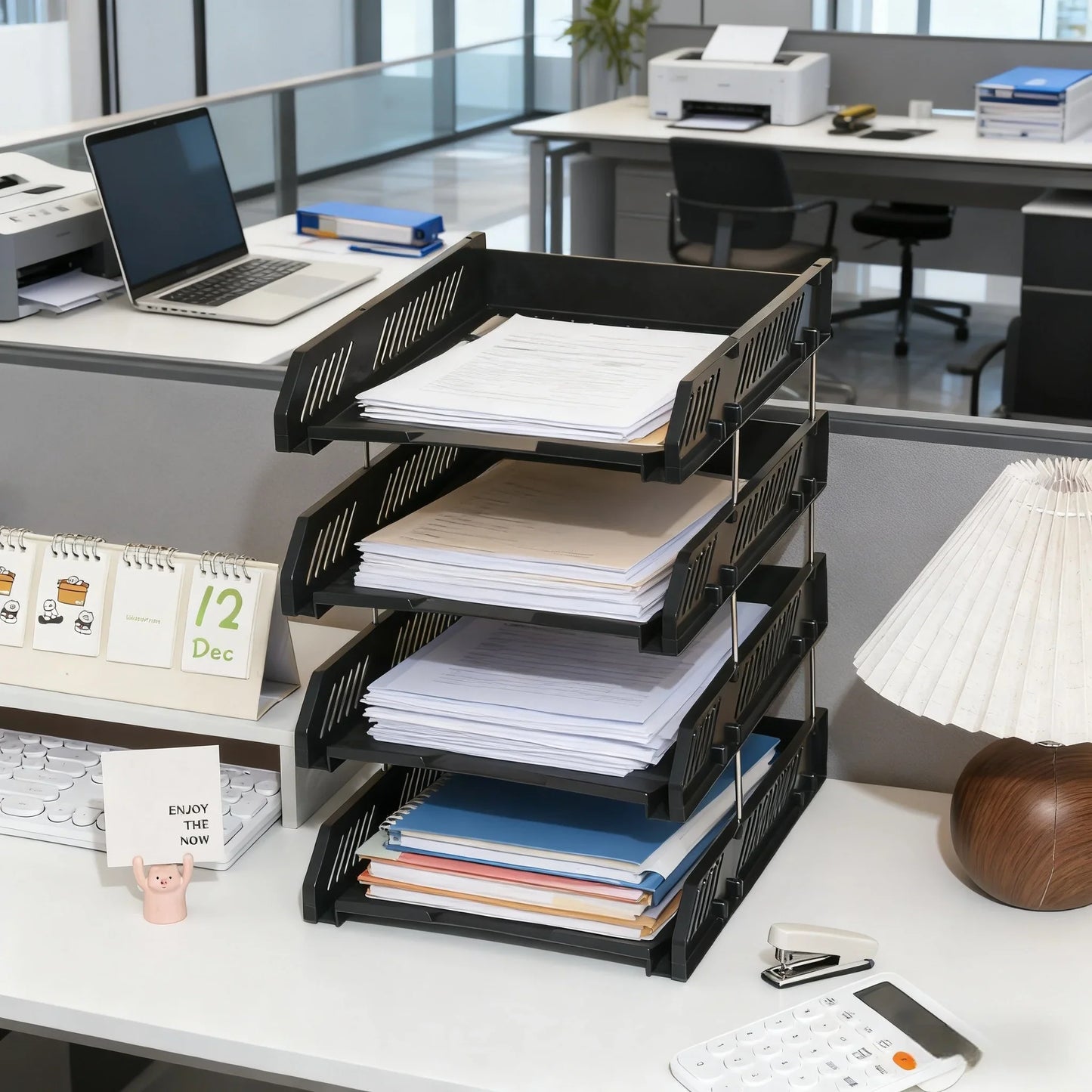 4-Tier File Tray Organizer - Detachable Multi-Layer Document Rack with Hollow Compartments