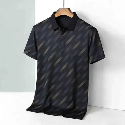 Men's Striped Print Polo Shirt - Short Sleeve Lapel Collar Casual Golf Business Top