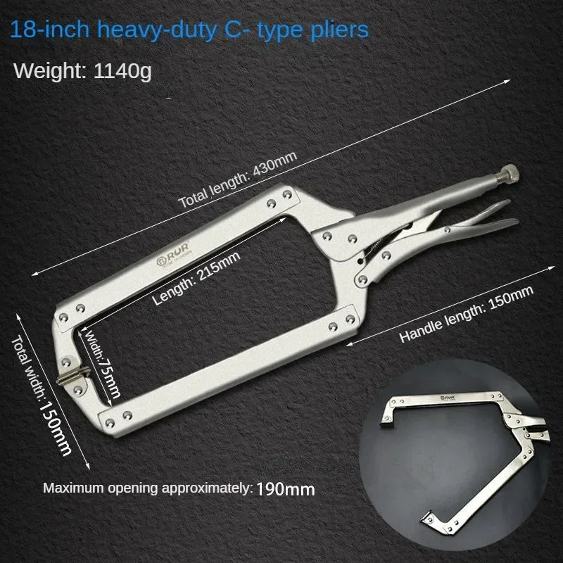 RUR Heavy-Duty C-Type Locking Pliers - Multi-Function Industrial Clamps for Woodworking & Repairs