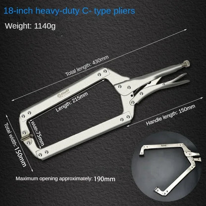 RUR Heavy-Duty C-Type Locking Pliers - Multi-Function Industrial Clamps for Woodworking & Repairs