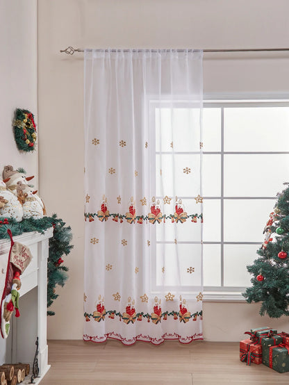 Christmas Sheer Curtain Panel - 84 Inch Holiday Poinsettia Buffalo Plaid Window Decor for Living Room