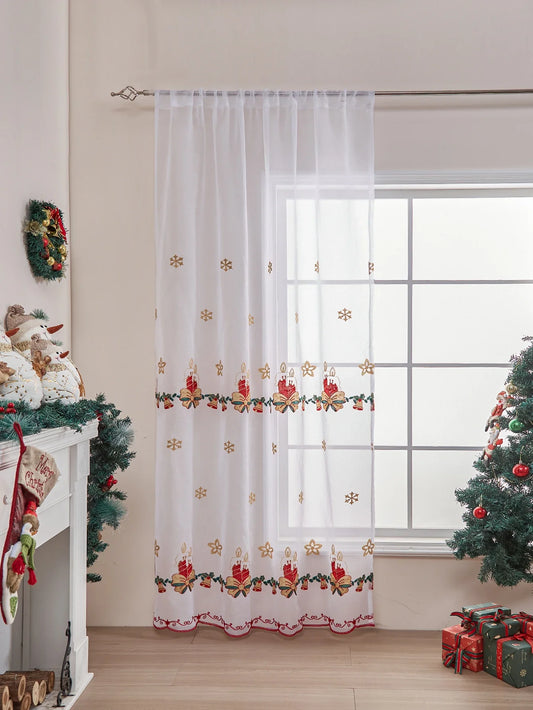 Christmas Sheer Curtain Panel - 84 Inch Holiday Poinsettia Buffalo Plaid Window Decor for Living Room