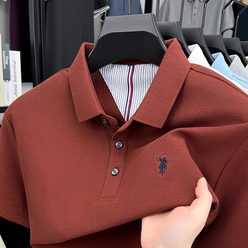 Men's 100% Cotton Embroidered Polo Shirt - Premium Summer Golf Casual Short Sleeve Top