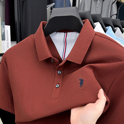 Men's 100% Cotton Embroidered Polo Shirt - Premium Summer Golf Casual Short Sleeve Top