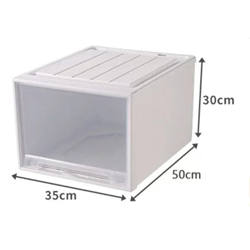 Wardrobe Storage Box – High-Capacity Transparent Stackable Drawer Container for Household Organization