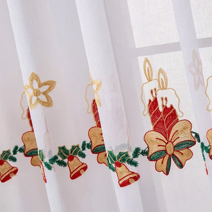 Snowflake Embroidered Tulle Curtain - Christmas Window Screen Sheer Decor for Living Room Bedroom