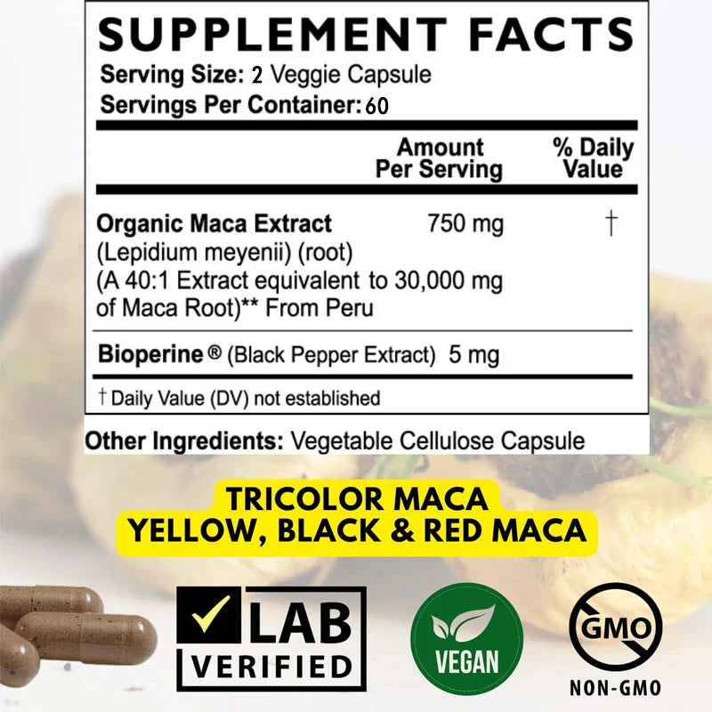 Maximum Strength Black Maca Root 30,000mg Capsules – Peruvian Maca Extract Supplement for Energy, Vitality & Wellness Support