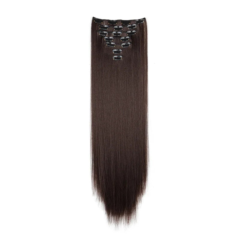WIGSIN 24 Inch Synthetic Hair Extensions - 7PCS Long Straight Clip-In Hairpieces for Women in Black and Blonde Styles