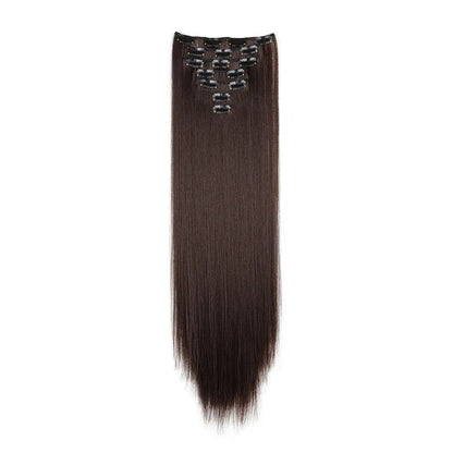 WIGSIN 24 Inch Synthetic Hair Extensions - 7PCS Long Straight Clip-In Hairpieces for Women in Black and Blonde Styles