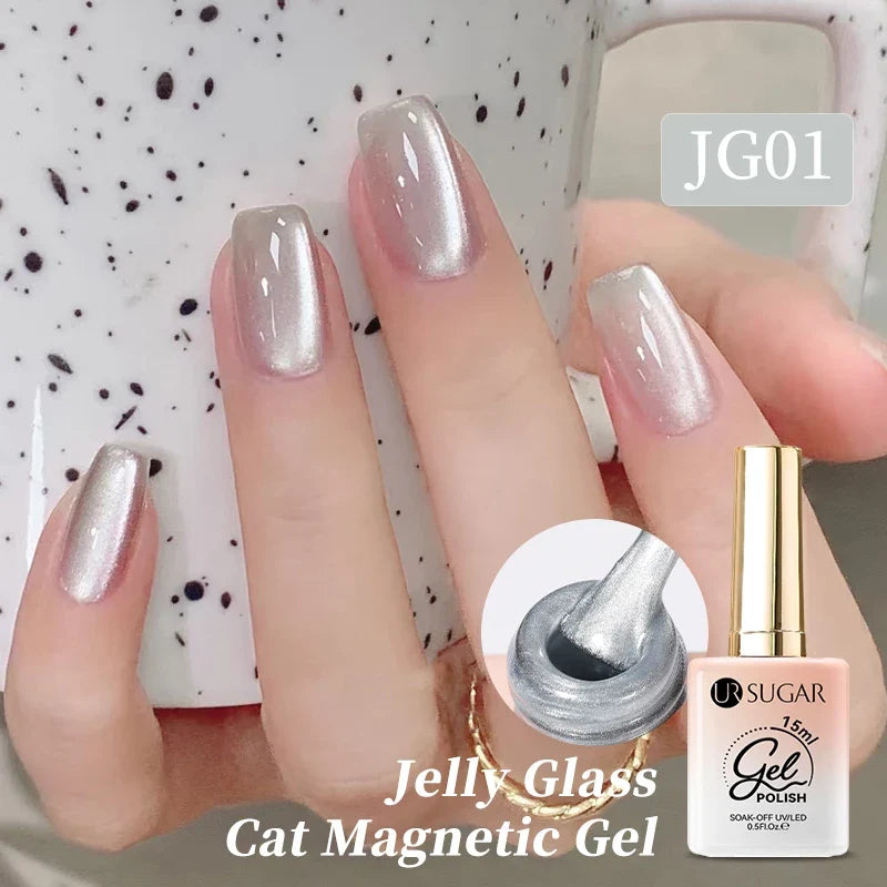 UR SUGAR Jelly Pink Cat Magnetic Gel Nail Polish 15ml - Glitter Ice Effect Soak Off UV LED Semi-Permanent Manicure Gel
