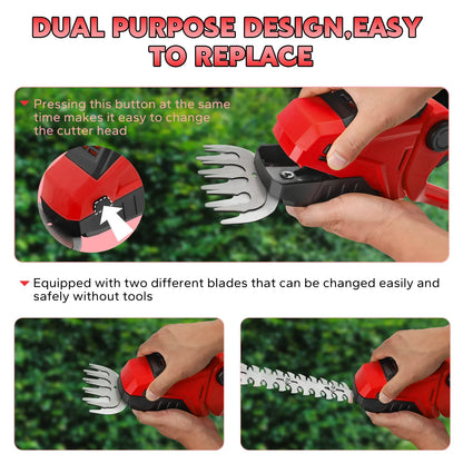 2-in-1 Cordless Hedge Trimmer & Grass Shears for Milwaukee 18V Battery – Handheld Electric Shrub Cutter Garden Tool (Tool Only, No Battery)