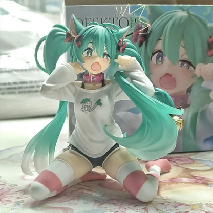 11cm Hatsune Miku Desktop Action Figure – Cute Neko T-Shirt Anime Figurine, Kawaii Girl Model Toy Gift