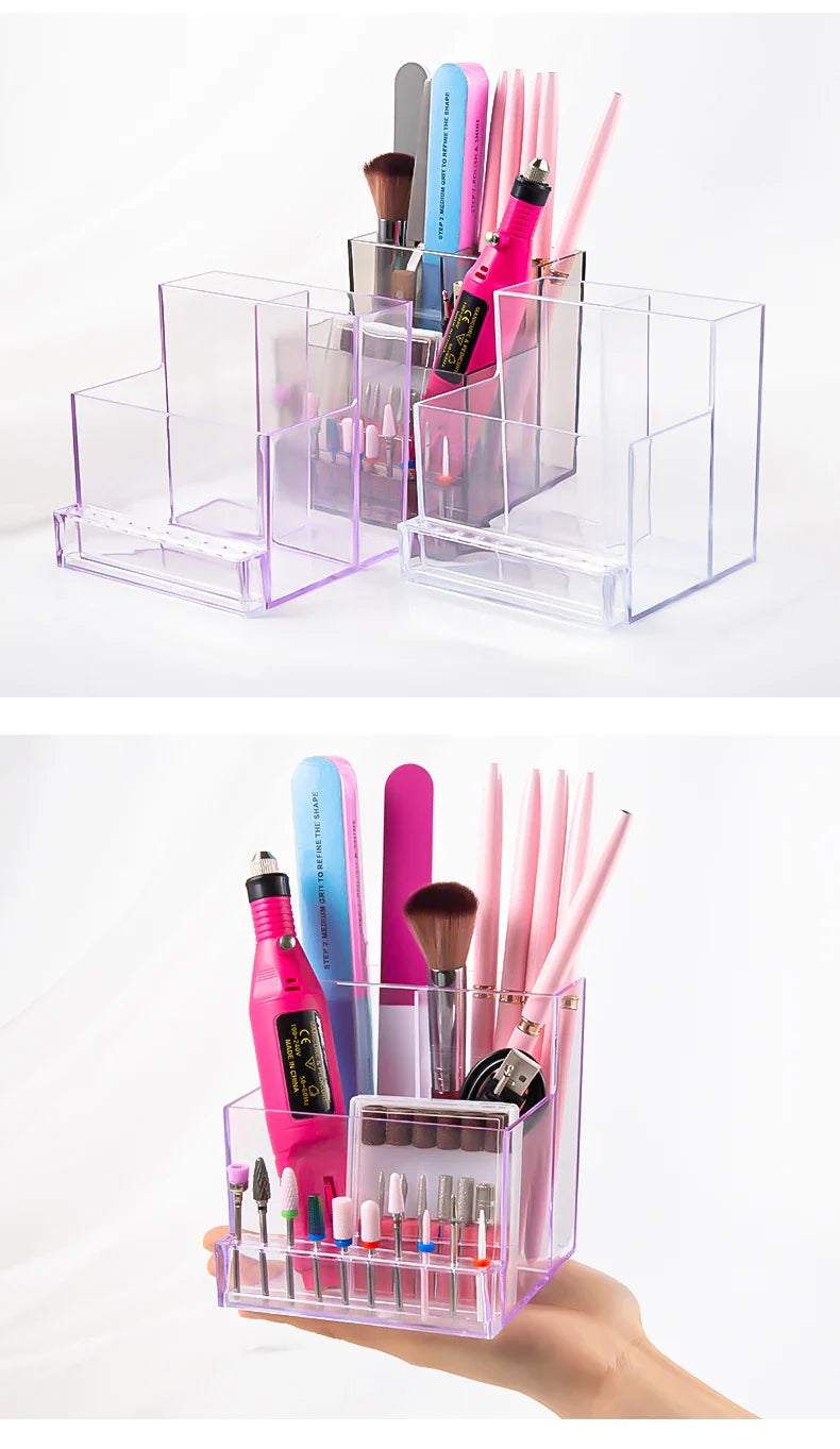 Translucent Nail Drill Machine Organizer | 3-Row Acrylic Storage for Nail Bits & Tools