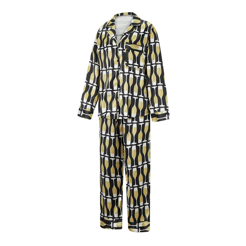 Imcute Women’s Christmas Satin Pajama Set – Long Sleeve Button-Down Top & Loose Lounge Pants Nightwear