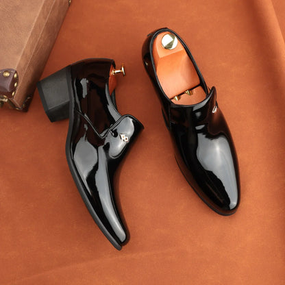 Premium Leather Men’s Slip-On Loafers - Business Casual Wedding Plaid Design Height Increasing Shoes