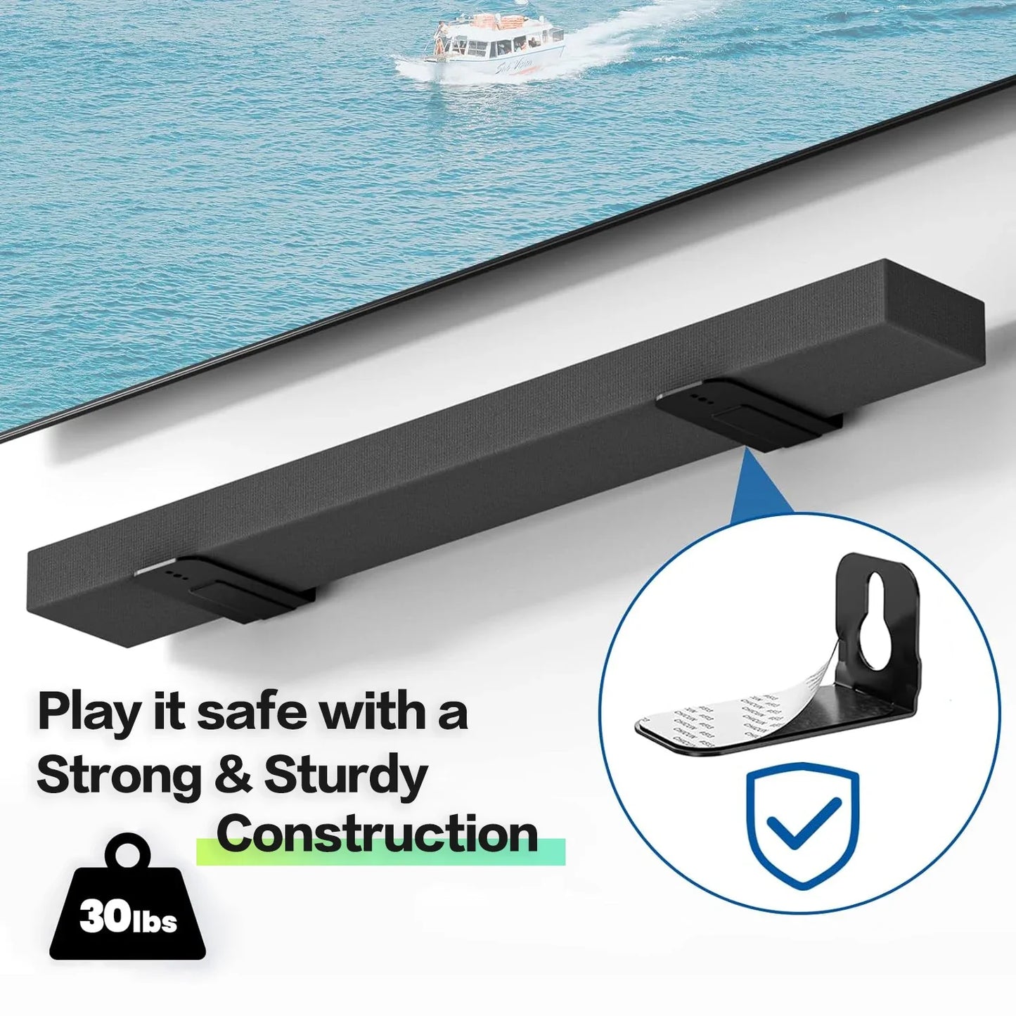 Universal Soundbar Wall Mount Bracket - Space-Saving Audio Speaker Shelf Mounting Kit