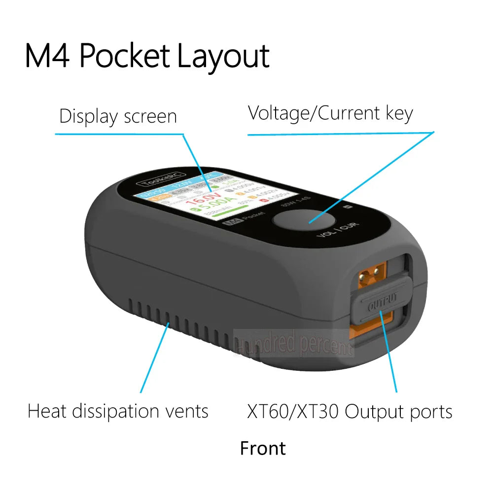 ToolkitRC M4Pocket V2 80W Mini Smart Charger – 5A Compact Outdoor USB-C Charger with XT30/XT60 Output for 1-4S LiPo, LiHV & LiFe Batteries