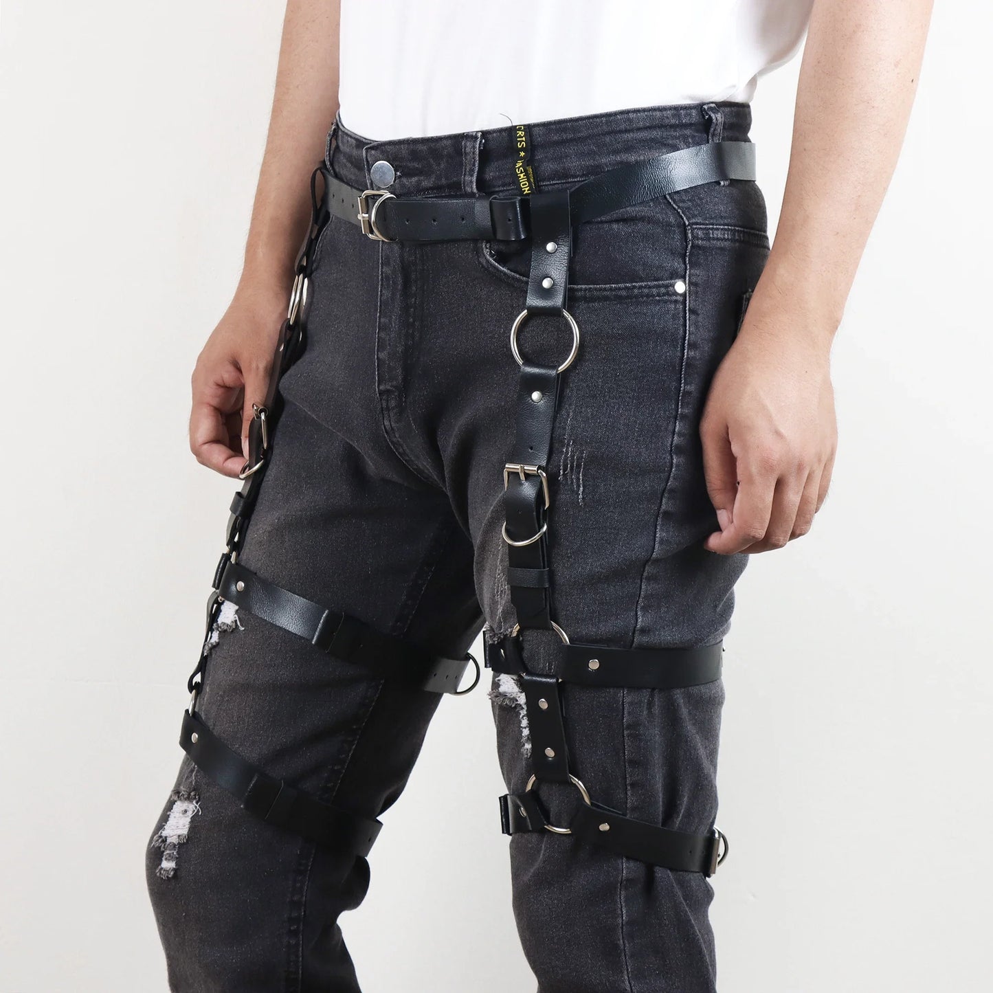 Men's Punk Leather Thigh Harness - Garter Belt with Adjustable Leg Rings for Gothic Fashion