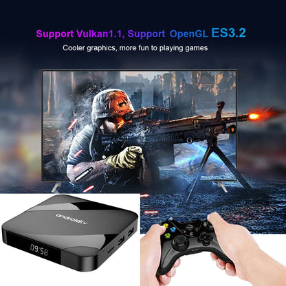 Android 14 TV Box 8K 4K Set Top — Bluetooth 5.2, 4GB RAM, 64GB Storage, S905W2 Quad Core, Dual WiFi, Voice Remote