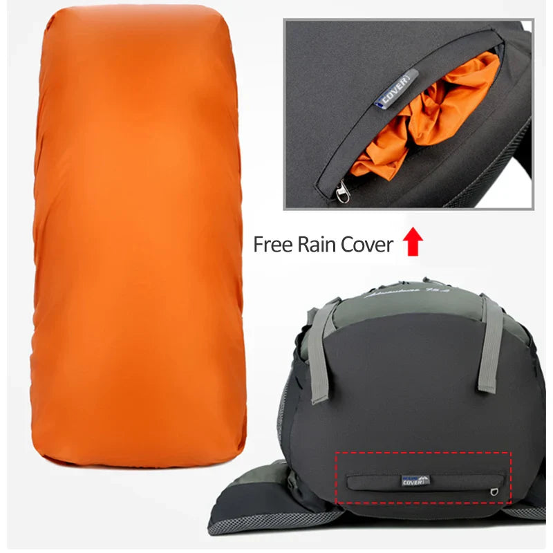 75L Camping & Hiking Backpack with Rain Cover - Outdoor Travel, Trekking & Climbing Rucksack for Men