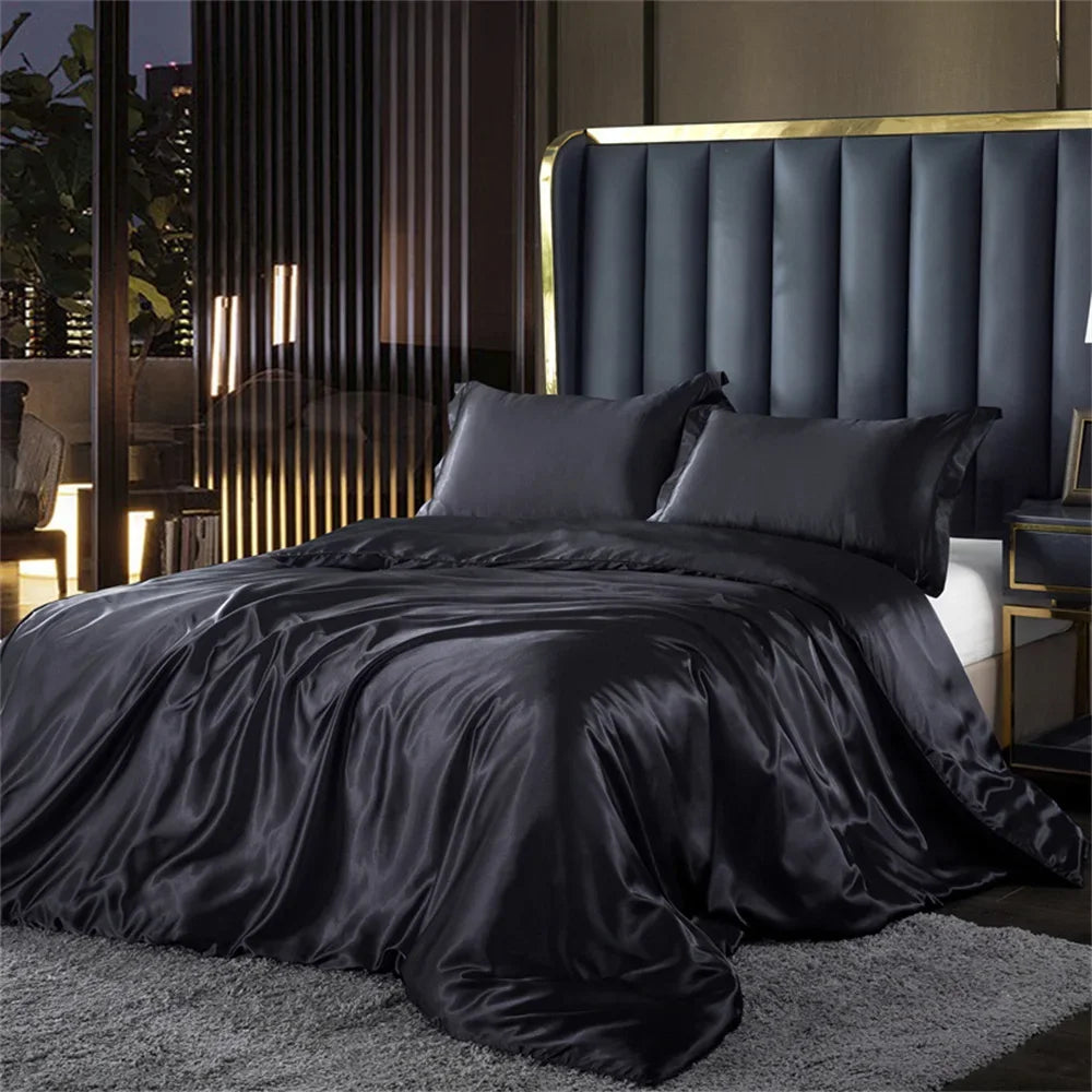 Luxury Silk Bedding Set - Satin Duvet Cover Bed Sheet & Pillowcase Set for Single Double King Queen Twin Beds