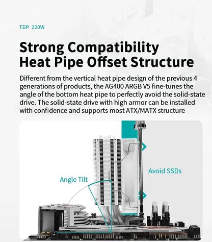 DEEPCOOL AG400 ARGB Air Cooler — 4 Heat Pipe CPU Cooler with PWM for Intel LGA1700/1200/115X & AMD AM4/AM5