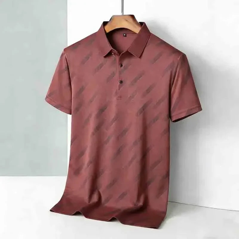 Men's Striped Print Polo Shirt - Short Sleeve Lapel Collar Casual Golf Business Top