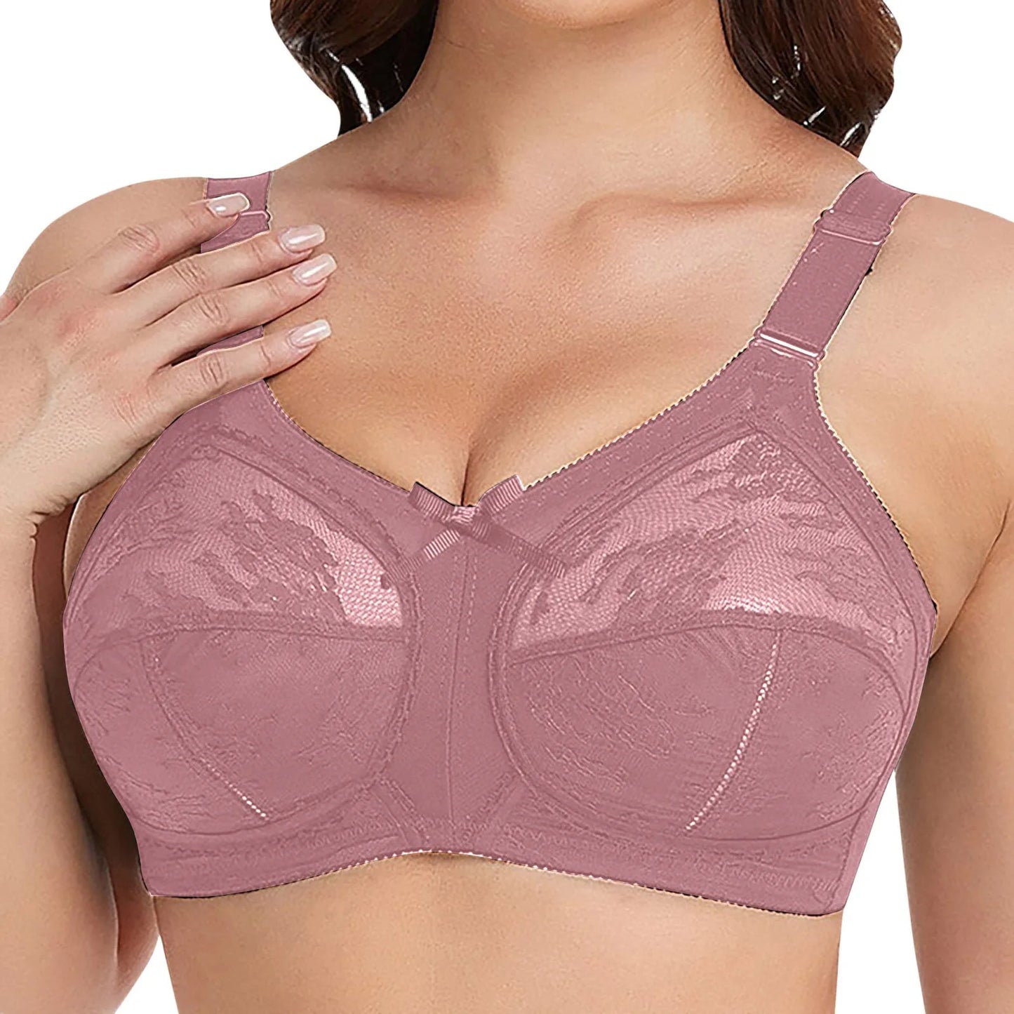 Women's Lace Minimizer Bra - Full Coverage Ultra-Thin Wireless Bra with Adjustable Straps