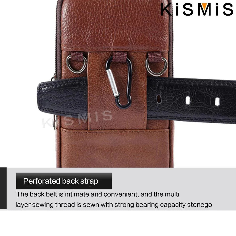 Men’s Leather Vintage Waist Bag – Phone Holster Pouch for Travel, Hiking & Outdoor Use