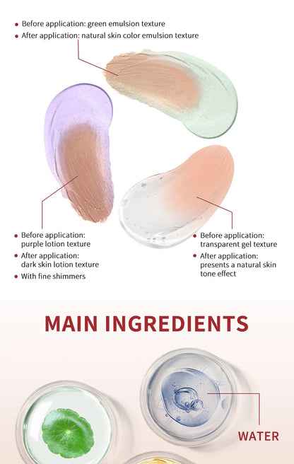 3pcs CC Cream Color-Changing Liquid Foundation – Centella Korean High Coverage Face Makeup Base Cream