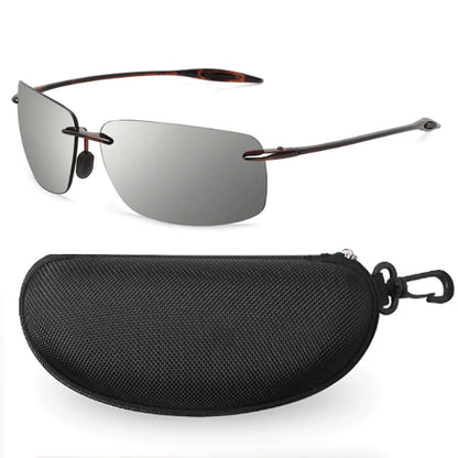 JULI Polarized Classic Sports Sunglasses - Ultralight Rimless Rectangle Frame for Men, Fishing & Driving, UV400 Protection (MJ8009)