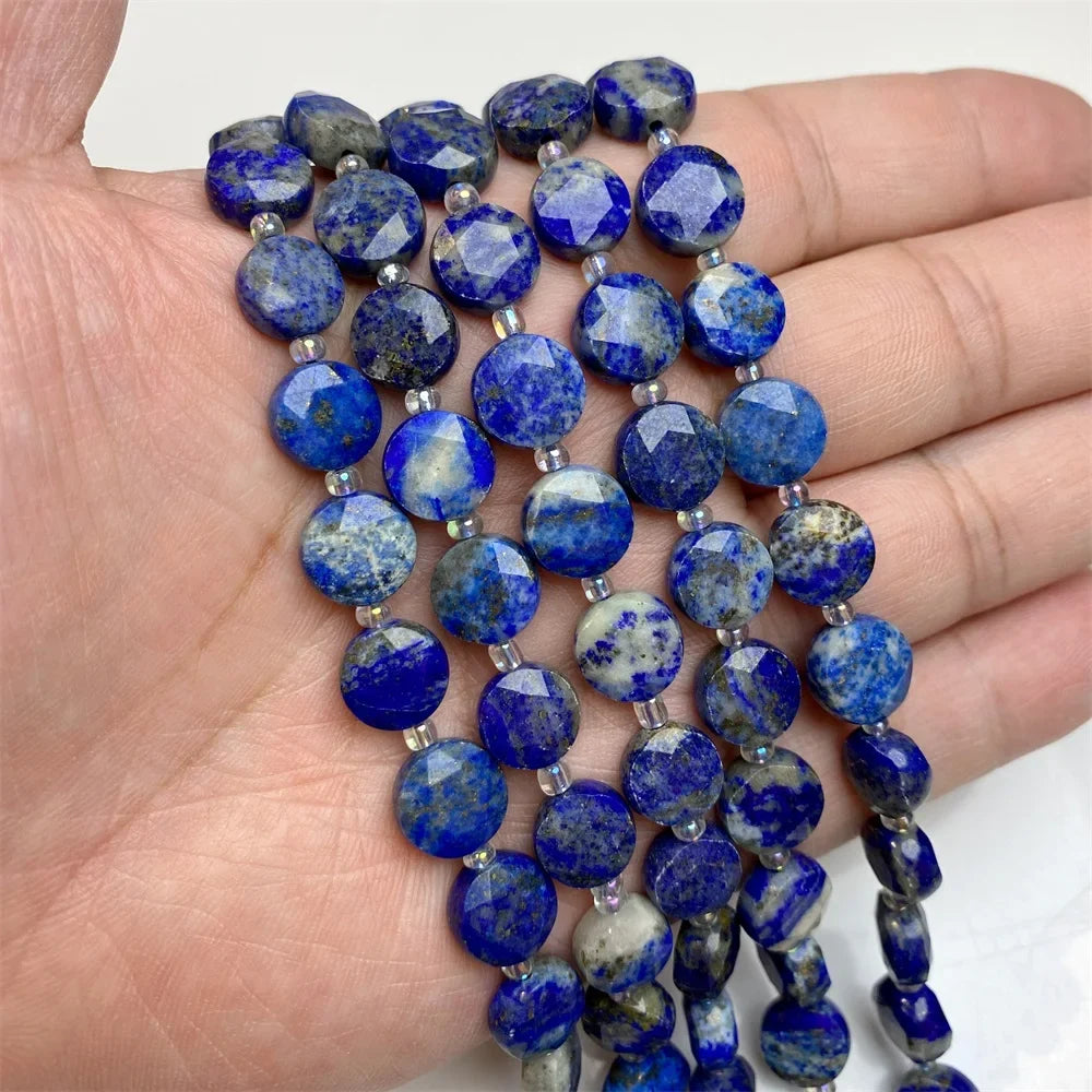 10mm Natural Gemstone Beads - Flat Round Faceted Crystal Jade Loose Beads for DIY Necklace & Bracelet Jewelry Making