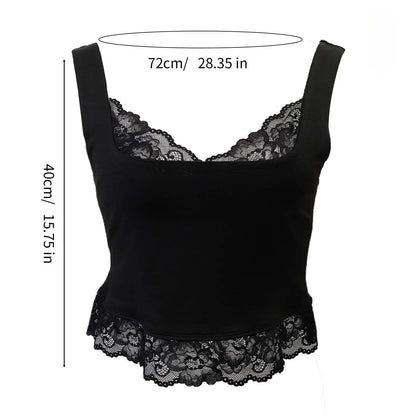 Women’s Y2K Lace Trim Crop Top – Sleeveless V-Neck Backless Skinny Camisole Streetwear Summer Tank Vest
