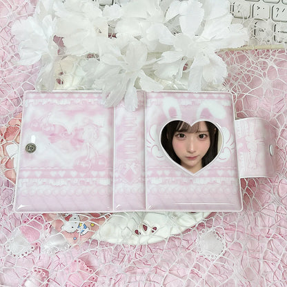 Cute Pink Angel Bunny Photo Card Album - K-Pop 3–3.5 Inch Photocard Storage & Protective Holder