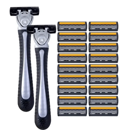 Men’s Reusable Safety Razor with Triple Blades – Anti-Slip Handle, Skin Guard, Travel Shaving Kit Variety Pack