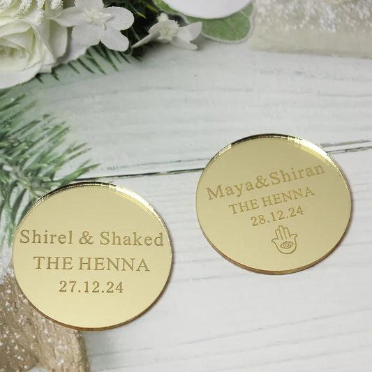 30/50/100Pcs Personalized Engraved Acrylic Henna Party Tags - Wedding Name Tags & Cupcake Toppers for Henna Day
